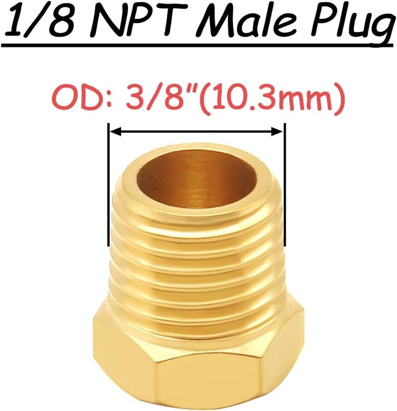 Uenede 6PCS Brass 1/8 Inch NPT Plug Outer Hex 1/8" NPT Male Thread Socket Pipe End Plugs Fitting for Water/Oil/Gas - Image 2